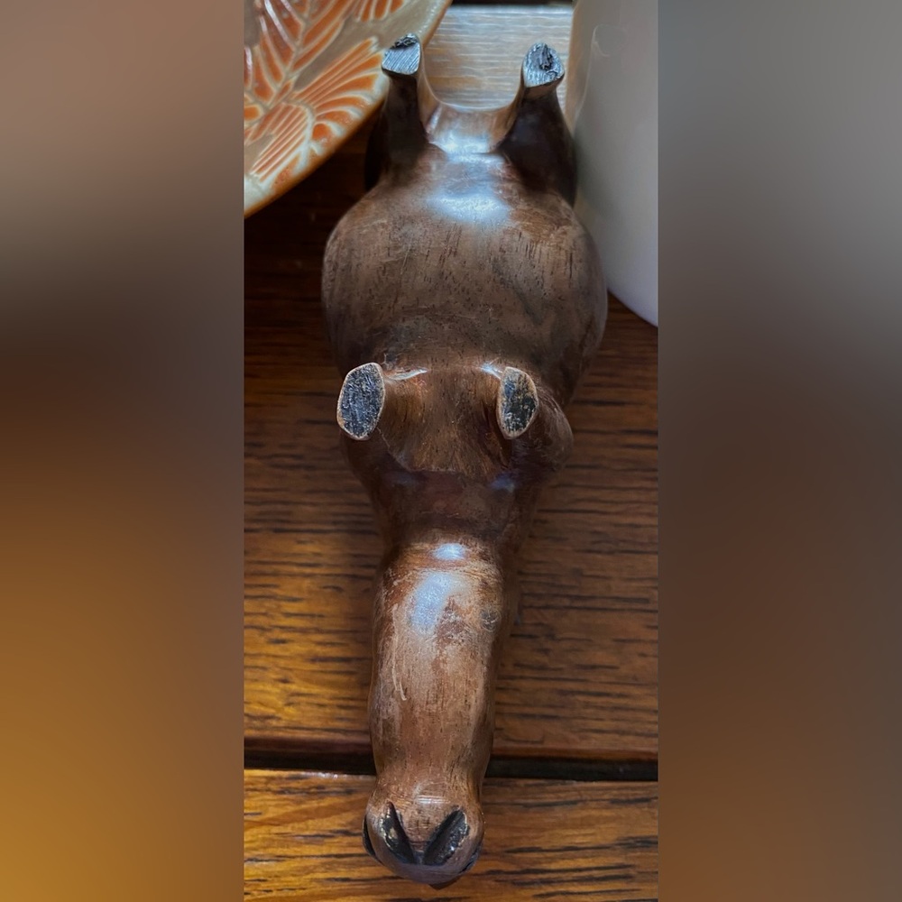 Handcarved 2 Horned African Rhino. Amazing piece of art. Wood is smooth. EC - Picture 10 of 15